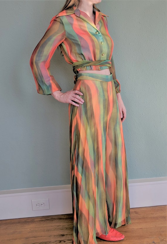 1970s Palazzo Disco Jumpsuit Set, Hippie Boho Mus… - image 3