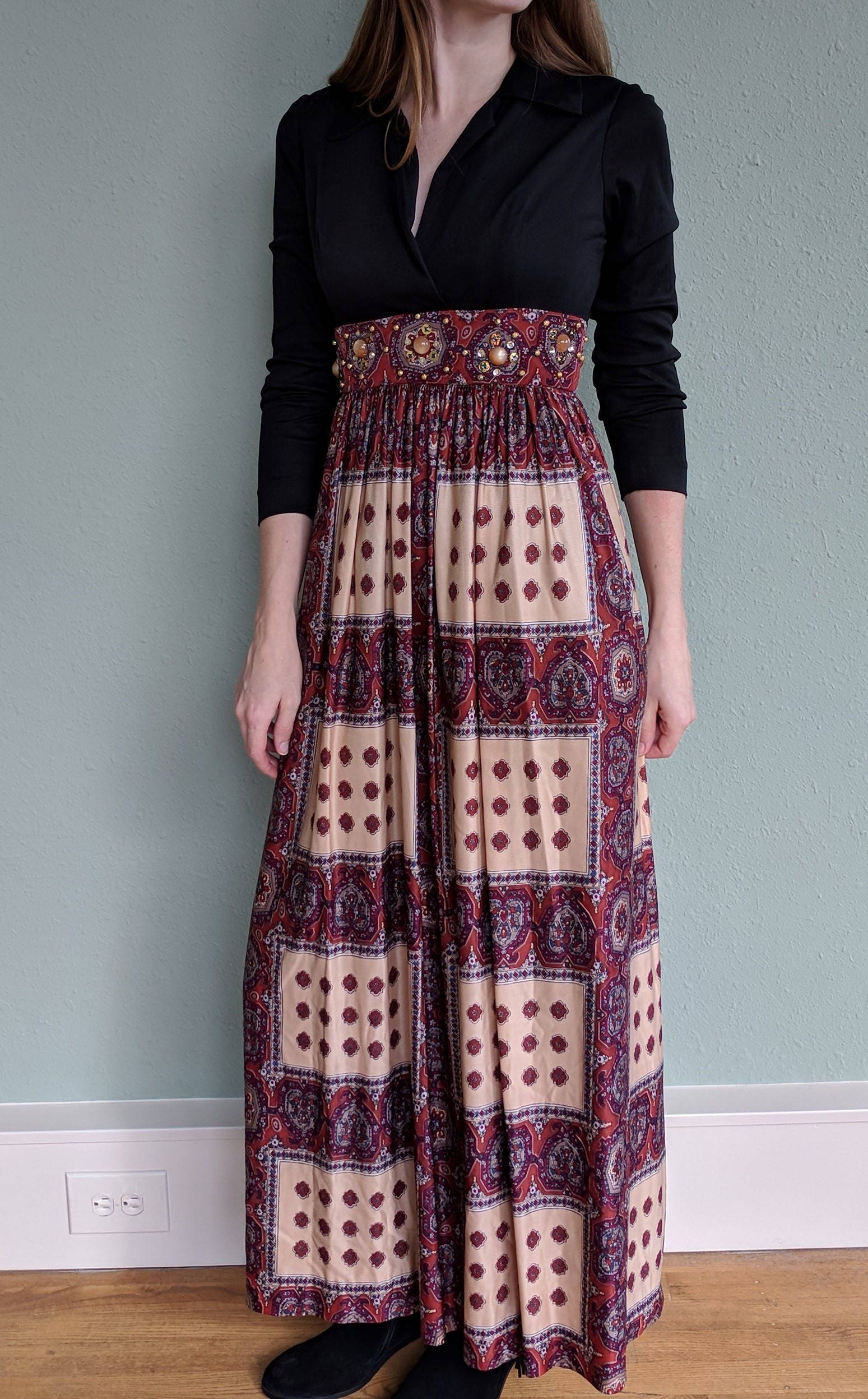 1970s Boho Maxi Dress Vintage Tribal Ethnic Long Maxi Dress - Etsy