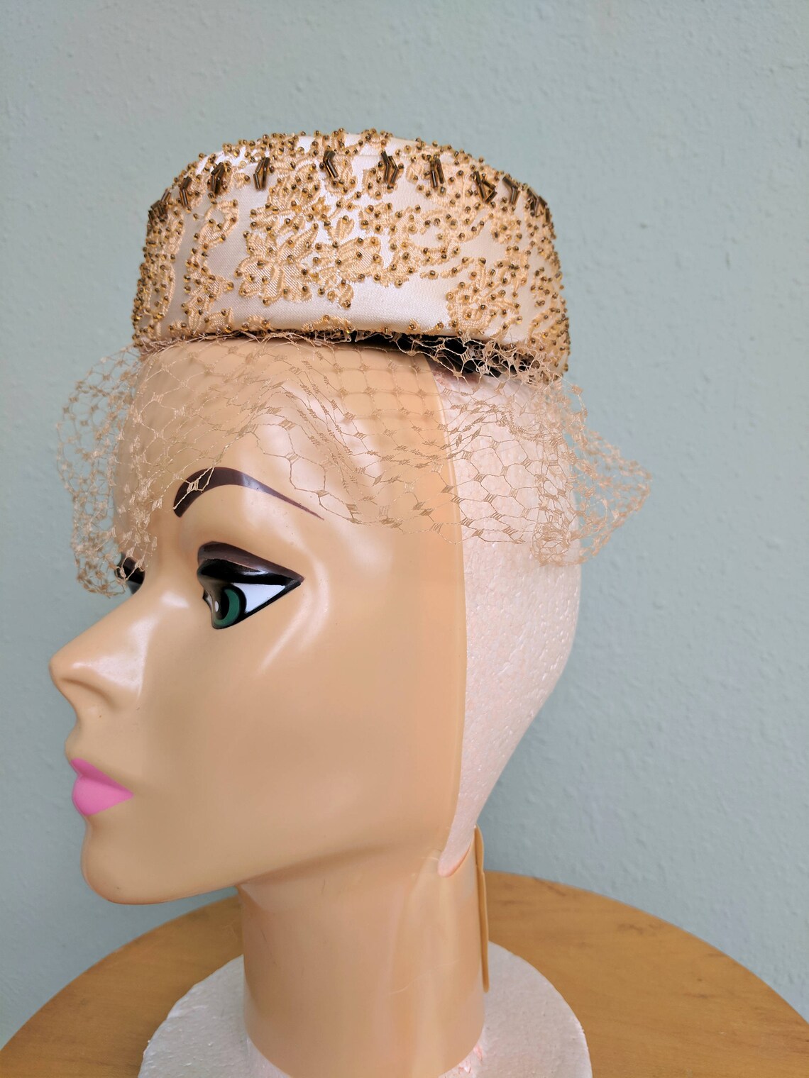 Vintage 1950s Couture Beaded Pillbox Hat Bridal Beaded Veil Etsy