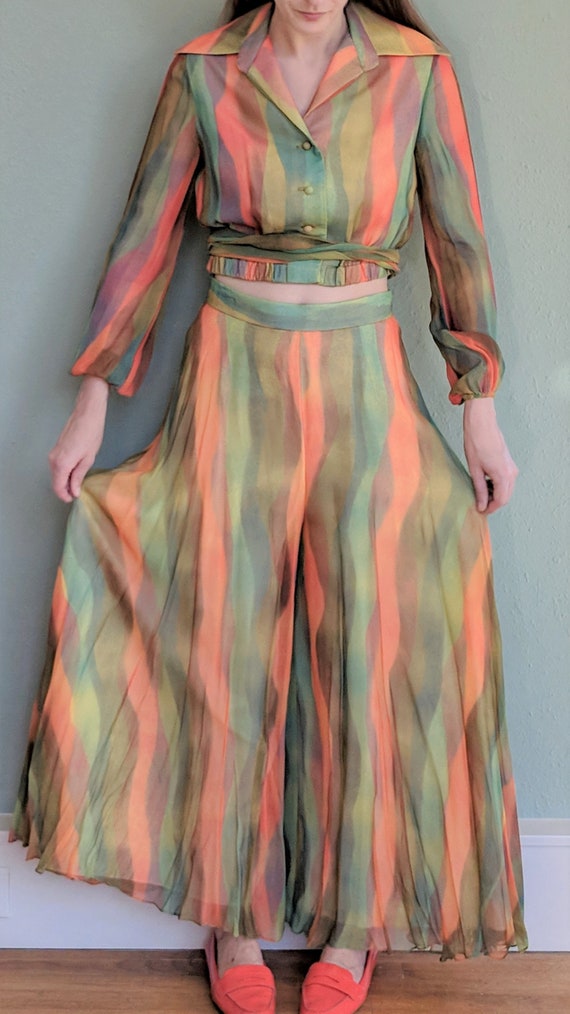 1970s Palazzo Disco Jumpsuit Set, Hippie Boho Mus… - image 8