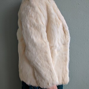 Vintage Rabbit Fur Coat Blazer, 1980s Boho Fur Coat, Hobo Fur Coat, Vintage White Bridal Fur Coat, Bohemian Coat, Snow Bunny Jacket, Medium image 3