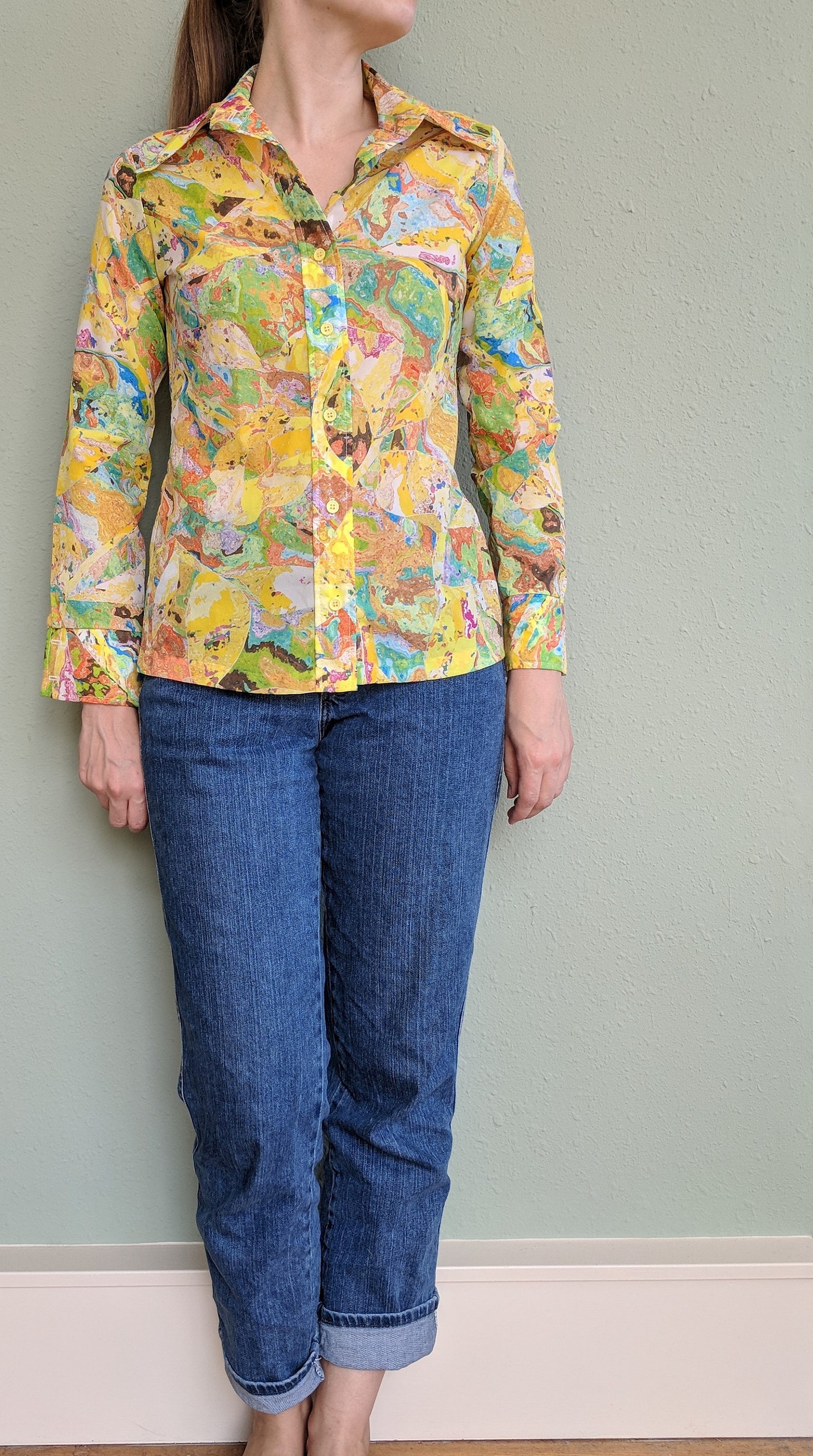 1970s Psychedelic Button up Shirt Vintage Ladies Long Sleeve - Etsy