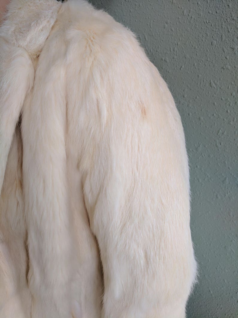 Vintage Rabbit Fur Coat Blazer, 1980s Boho Fur Coat, Hobo Fur Coat, Vintage White Bridal Fur Coat, Bohemian Coat, Snow Bunny Jacket, Medium image 5