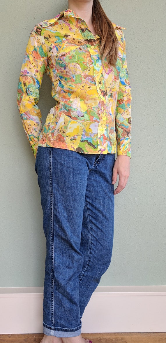 1970s Psychedelic Button Up Shirt, Vintage Ladies… - image 8
