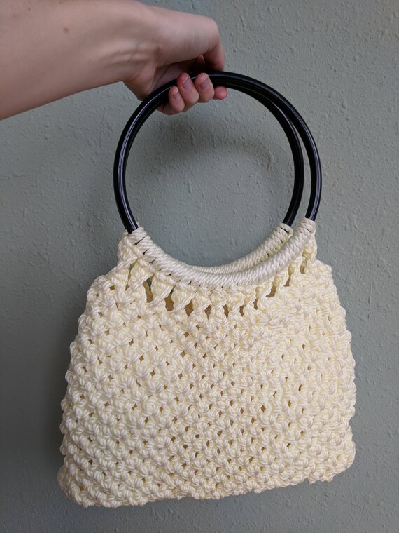 1960s White Crochet Purse, Mid Century Fashion Purse,… Gem