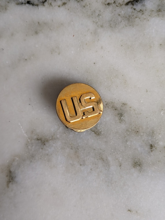 Vintage US Military Pin, Brass Gold USA Collar Uniform Pin