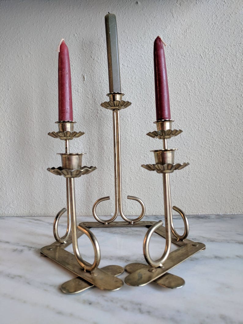 Mid Century Brass Candle Holder Vintage Articulating Folding Etsy