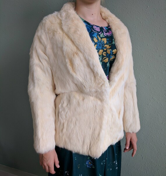 Vintage Rabbit Fur Coat Blazer, 1980s Boho Fur Co… - image 2