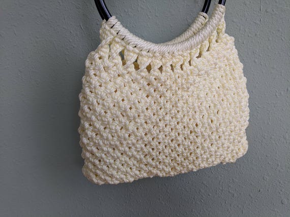 1960s White Crochet Purse Mid Century Fashion Purse Gem