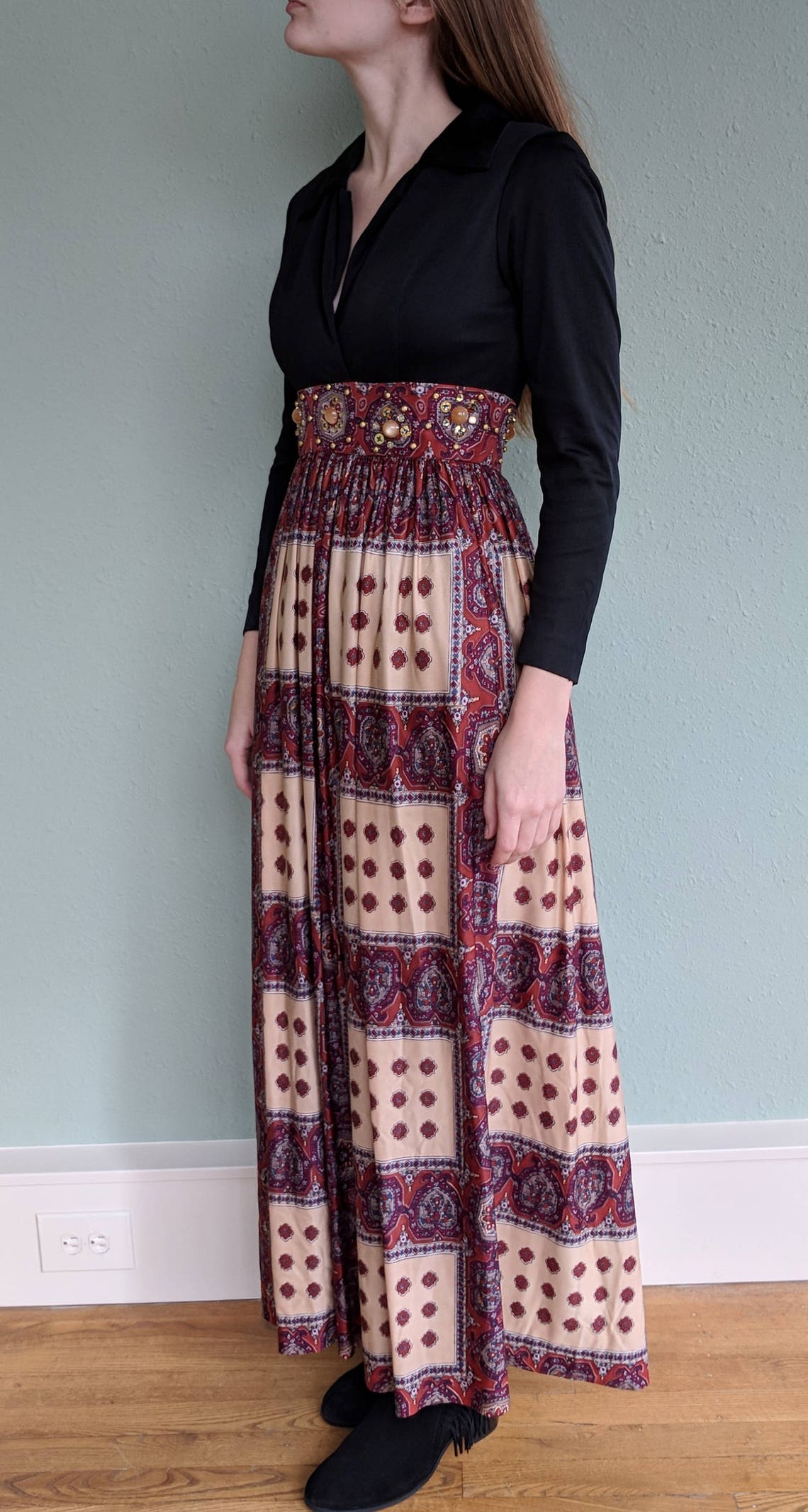 1970s Boho Maxi Dress Vintage Tribal Ethnic Long Maxi Dress - Etsy