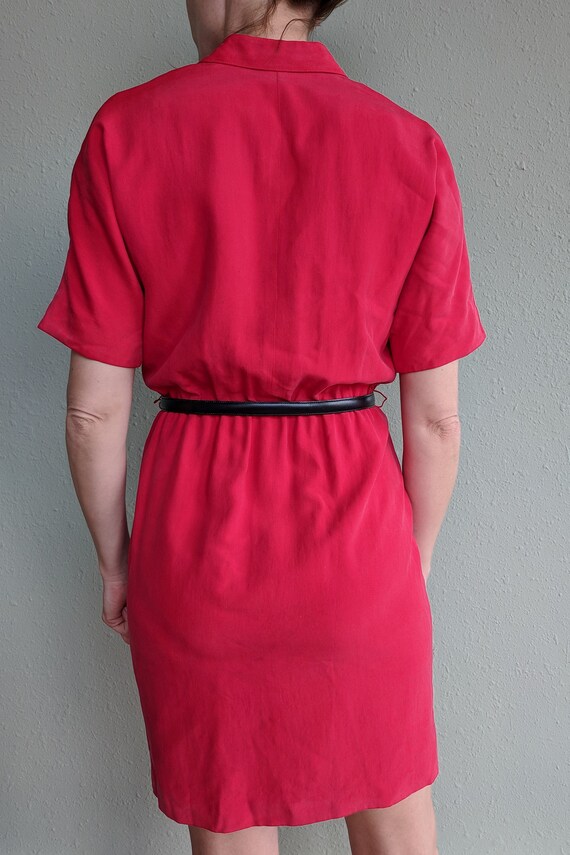 Vintage Red Silk Shirt Dress, 1980s Button Up Cas… - image 7