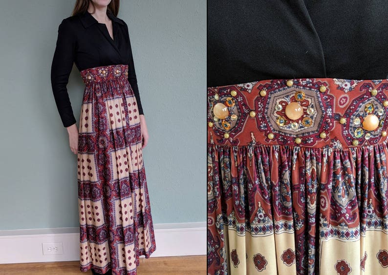1970s Boho Maxi Dress Vintage Tribal Ethnic Long Maxi Dress - Etsy
