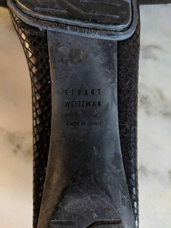 7.5 Stuart Weitzman Black Leather Snakeskin Loafe… - image 9