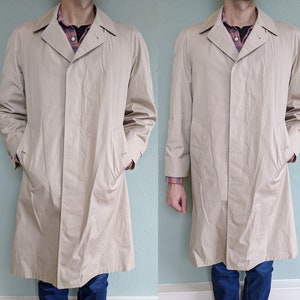 Men’s Vintage Brooks Brothers Trench Coat, Wool Lined Classic Khaki Trench Raincoat, Single Breasted Long Rain Jacket, Small Medium 38R