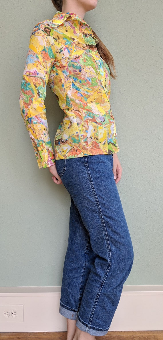 1970s Psychedelic Button Up Shirt, Vintage Ladies… - image 6