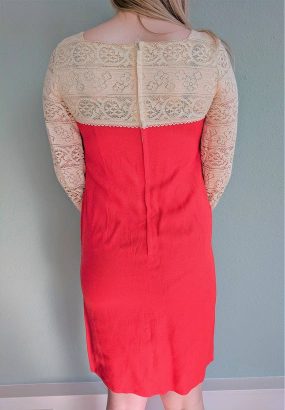 1960s Orange Linen and Lace Dress, Retro Orange a… - image 3