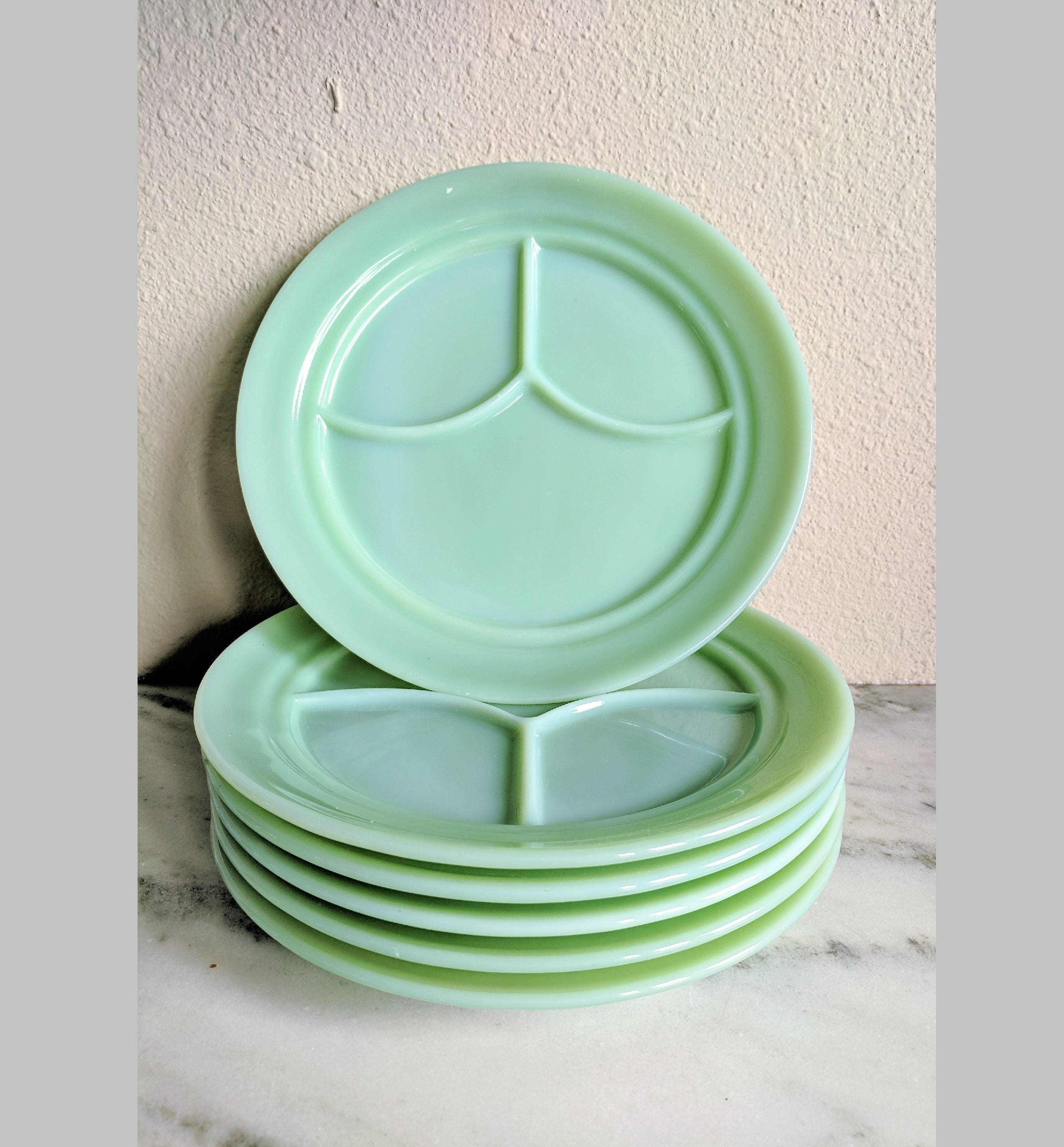 Four Fire King Jadeite Divided Grill Plates Vintage Jadeite Etsy