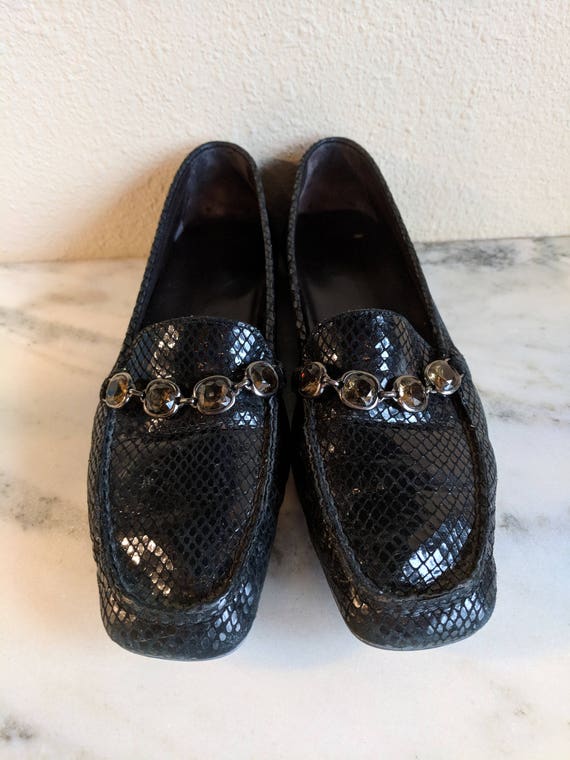 7.5 Stuart Weitzman Black Leather Snakeskin Loafe… - image 4