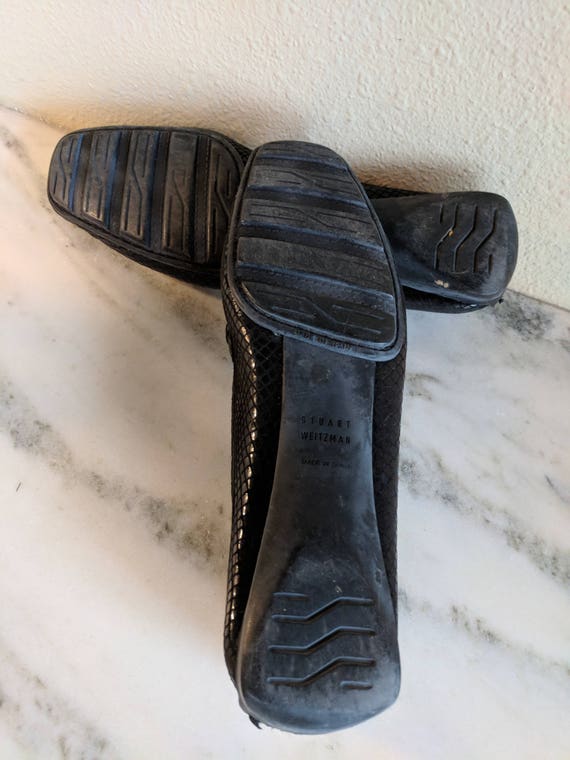 7.5 Stuart Weitzman Black Leather Snakeskin Loafe… - image 7
