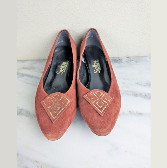 1970s Orange Suede Shoes, Sienna Burnt Orange Leat