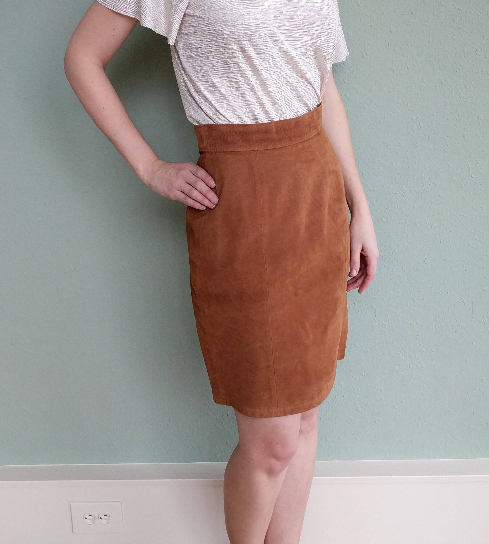 Vintage 1970s Brown Leather Skirt High Waist Brown Leather Etsy