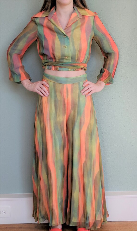 1970s Palazzo Disco Jumpsuit Set, Hippie Boho Mus… - image 2