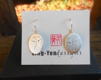 Ling-Yen designs Unmentionables face earrings in sterling silver ovals 20 mm x 15 mm LY E 7760