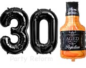 Whiskey Bottle Balloon Numbers 30 Balloons Birthday 30th Birthday Thirty Birthday Numbers available in Black, Gold, Silver, Rose Gold