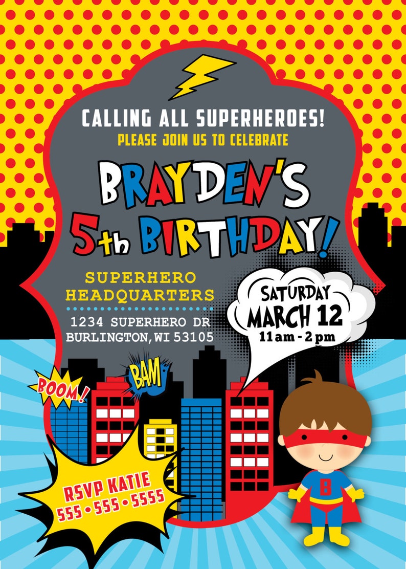 Superhero Birthday Invitation Personalized Superhero Etsy