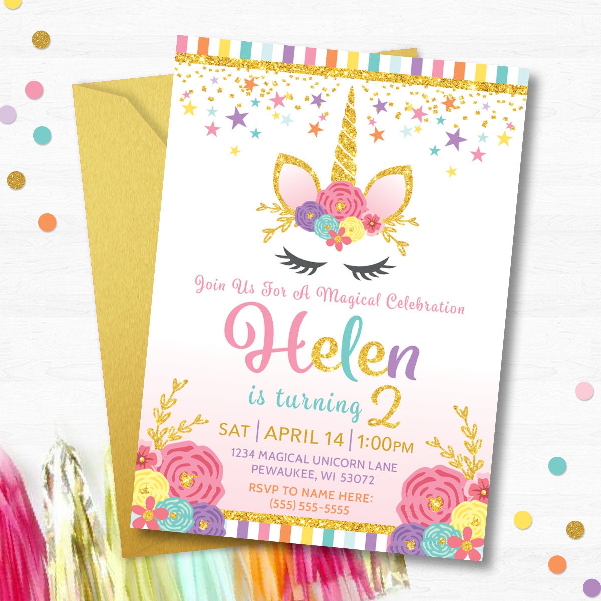 unicorn birthday party invitation unicorn party girl etsy