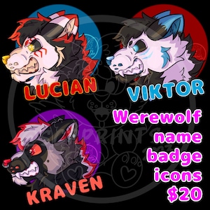 Werewolf/Canine ONLY Name Badge Icons READ DESCRIPTION!!