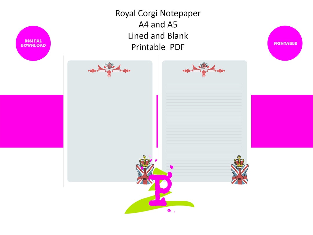 Editable Corgi Notes Royal Corgi Themed Note Paper Blank and Lined PDF A4 and - Etsy