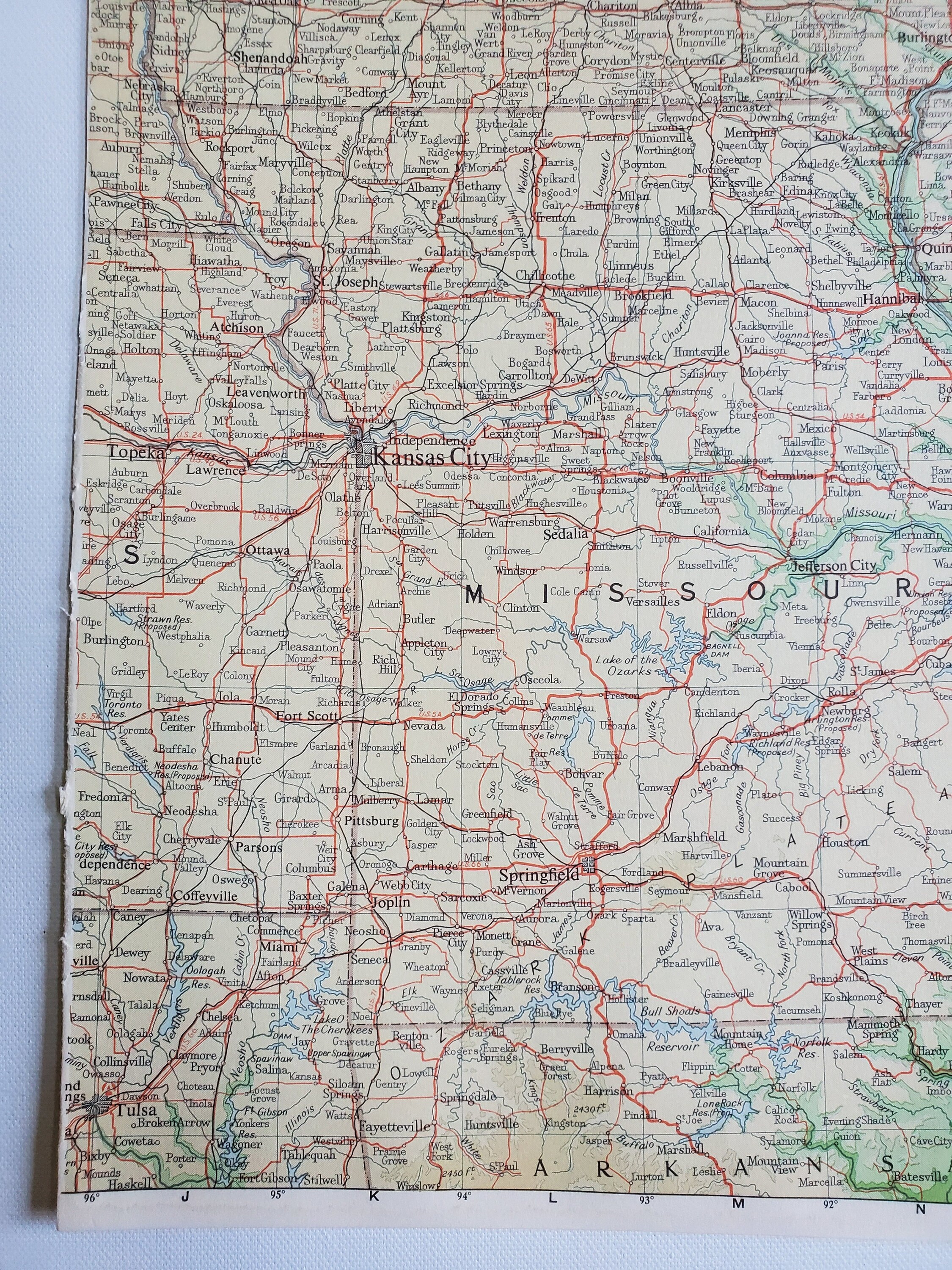 Vintage Map of Kansas City St. Louis Vintage Map 1963 Atlas  Etsy