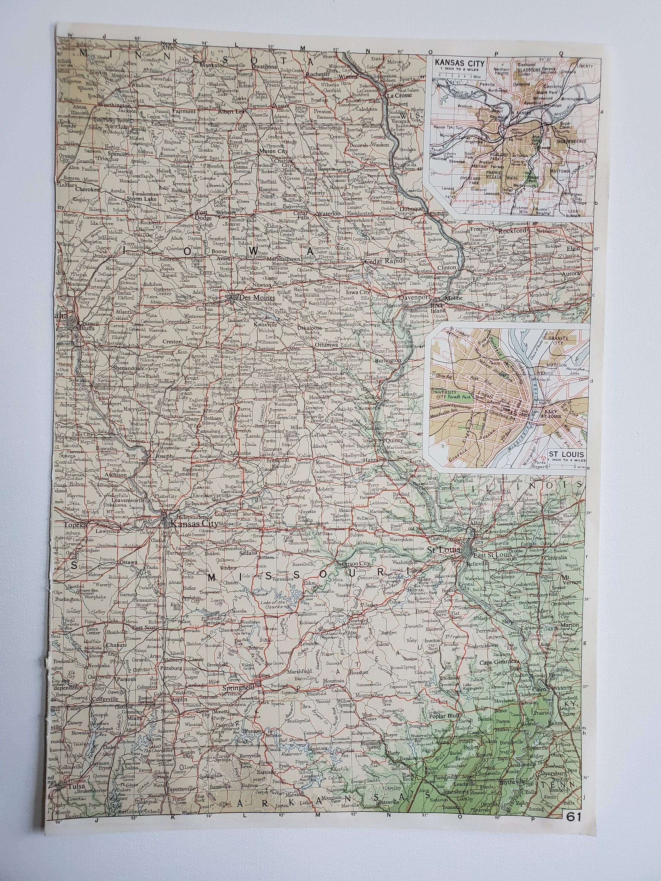 Vintage Map of Kansas City St. Louis Vintage Map 1963 Atlas  Etsy