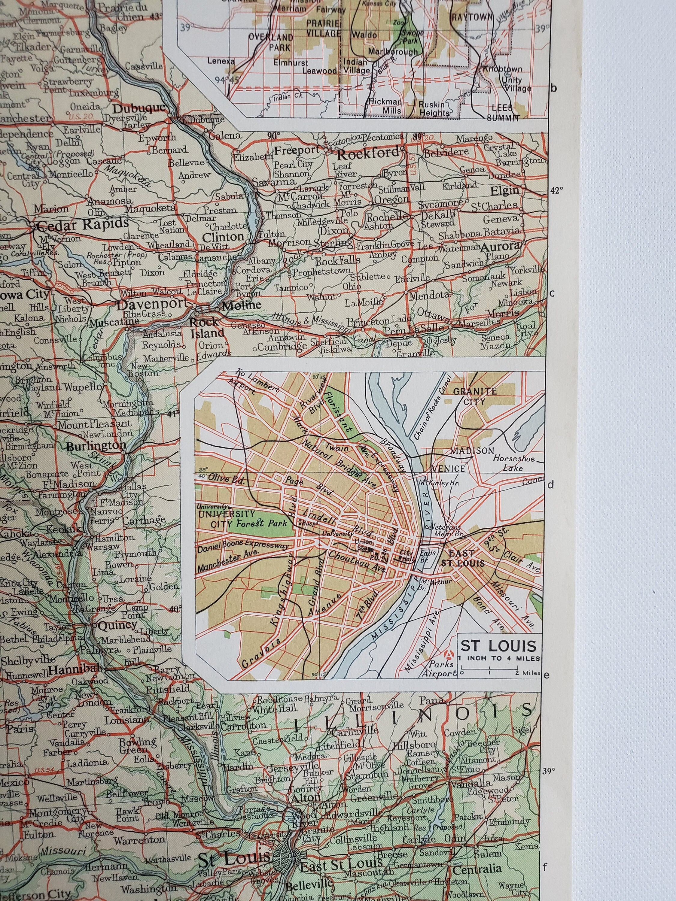 Vintage Map of Kansas City St. Louis Vintage Map 1963 Atlas  Etsy
