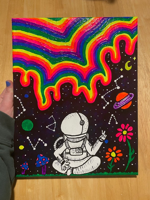 Neon Trippy Astronaut Space Acrylic Painting | Etsy