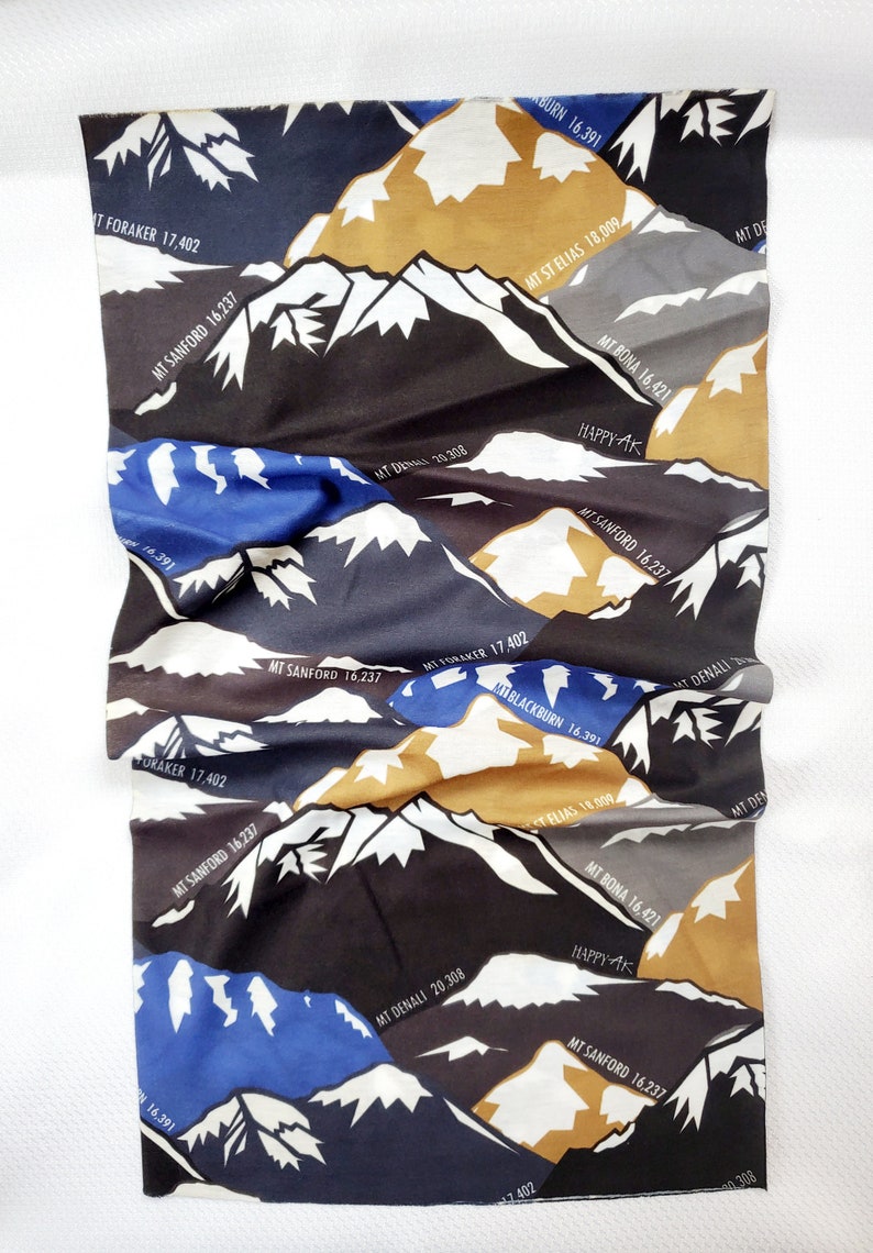 Headband Happy AK Neck Buff Hiking headband Headband Alaska Mountains Gaiter Fish Fishing #16 Blk Tallest Mtns