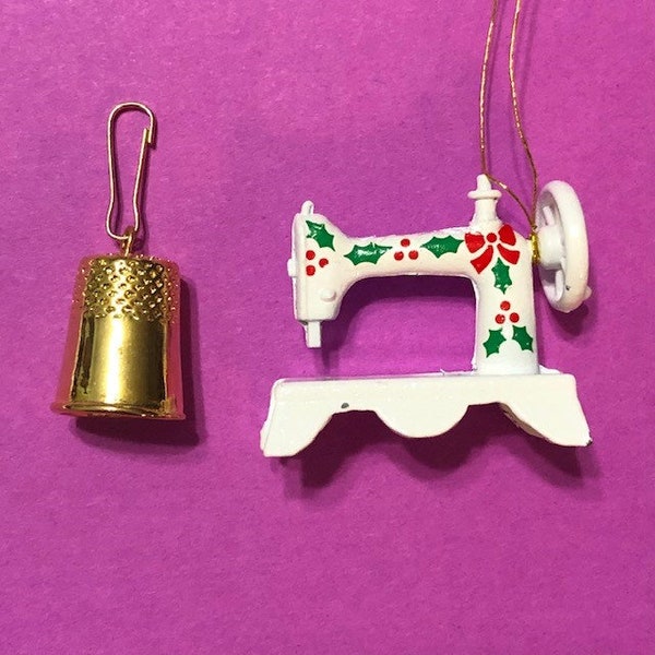 JHB Sewing Machine Ornament or Miniature & Thimble Charm - New Old Stock