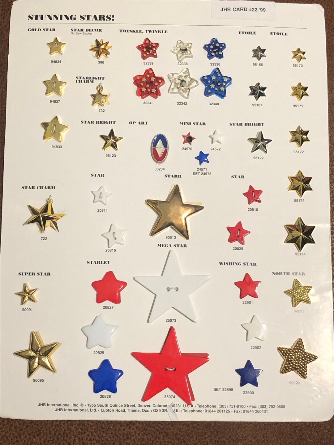 JHB International STUNNING STARS 1999 Salesman Sample Button Card Etsy