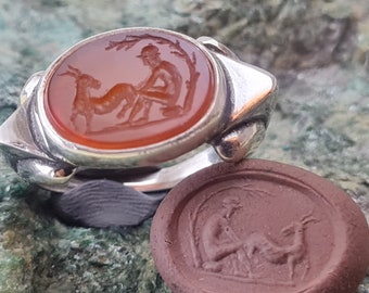 Intaglio Silver 925 Seal Ring spqr ROMAN RARE Natural Karnelian.Roman Style Handmade Ancient Vintage Antique Look unique