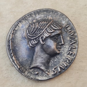 Denarius Coin AR  Lucius Valerius Acisculus  Roman Coin  /45 B.C./Antique Style Handmade Silver Antique Look Hand minted