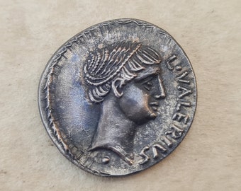Denarius Coin AR  Lucius Valerius Acisculus  Roman Coin  /45 B.C./Antique Style Handmade Silver Antique Look Hand minted