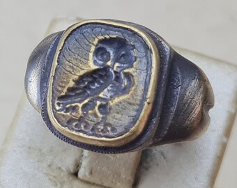 Owl Seal Ring  Ancient Bronze Vintage-Antique ROMAN