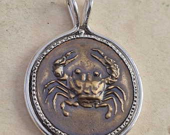 Crab  Pendant spqr  Ancient  Silver 925 and Bronze Legio -Vintage-Antique ROMAN RARE Handmade
