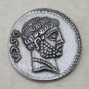 Denarius Coin AR  Gnaeus Domitius Caluinus Roman Coin  / 53-39 B.C./ Antique Style Handmade Silver Antique Look Hand minted