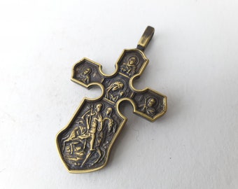 CROSS Medieval Ritual Bronze Pendant Ancient Rare Greek Orthodox Christian