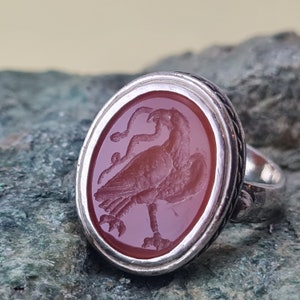 Roman Eagle Intaglio Silver 925 Seal Ring  Natural Karnelian.Roman Style Handmade Silver Ancient Vintage Antique Look