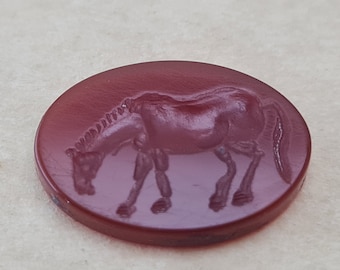 Intaglio natural carnelian , Horse , hand carved stone handmade,engraving unique seal