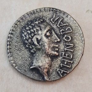 Denarius Coin AR  Ahenobarbus Cnaeus Domitius  Roman Coin  / 41-31 B.C./ Antique Style Handmade Silver Antique Look Hand minted