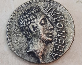 Denarius Coin AR  Ahenobarbus Cnaeus Domitius  Roman Coin  / 41-31 B.C./ Antique Style Handmade Silver Antique Look Hand minted